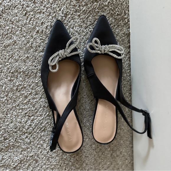 BCBGeneration Donna Black Satin Rhinestone Bow Slingback Pumps Women’s Size 8 - Picture 8 of 14